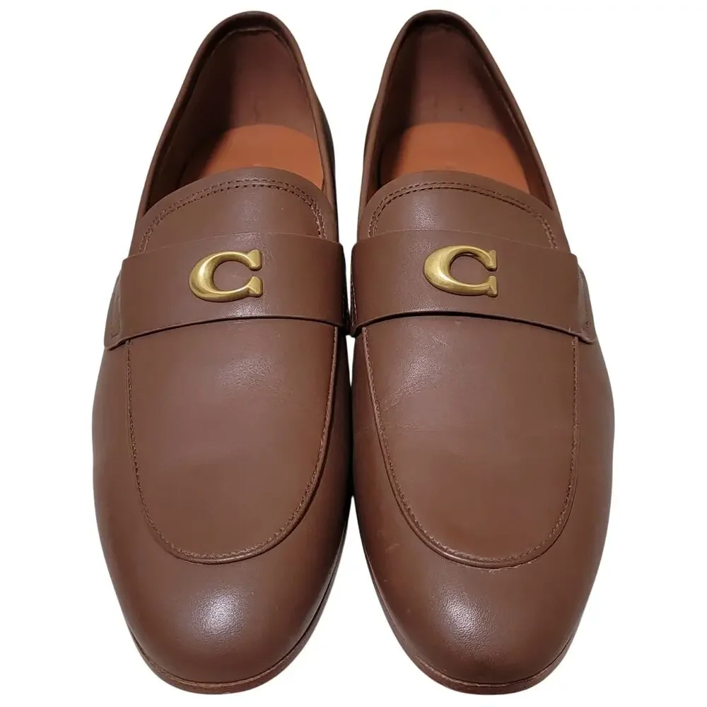 Coach Men Sculpt C Leather Slip On Penny Loafers Size US 9D Saddle Brown